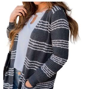 NWOT Pink Clover Gray Cardigan Sweater with Stripes